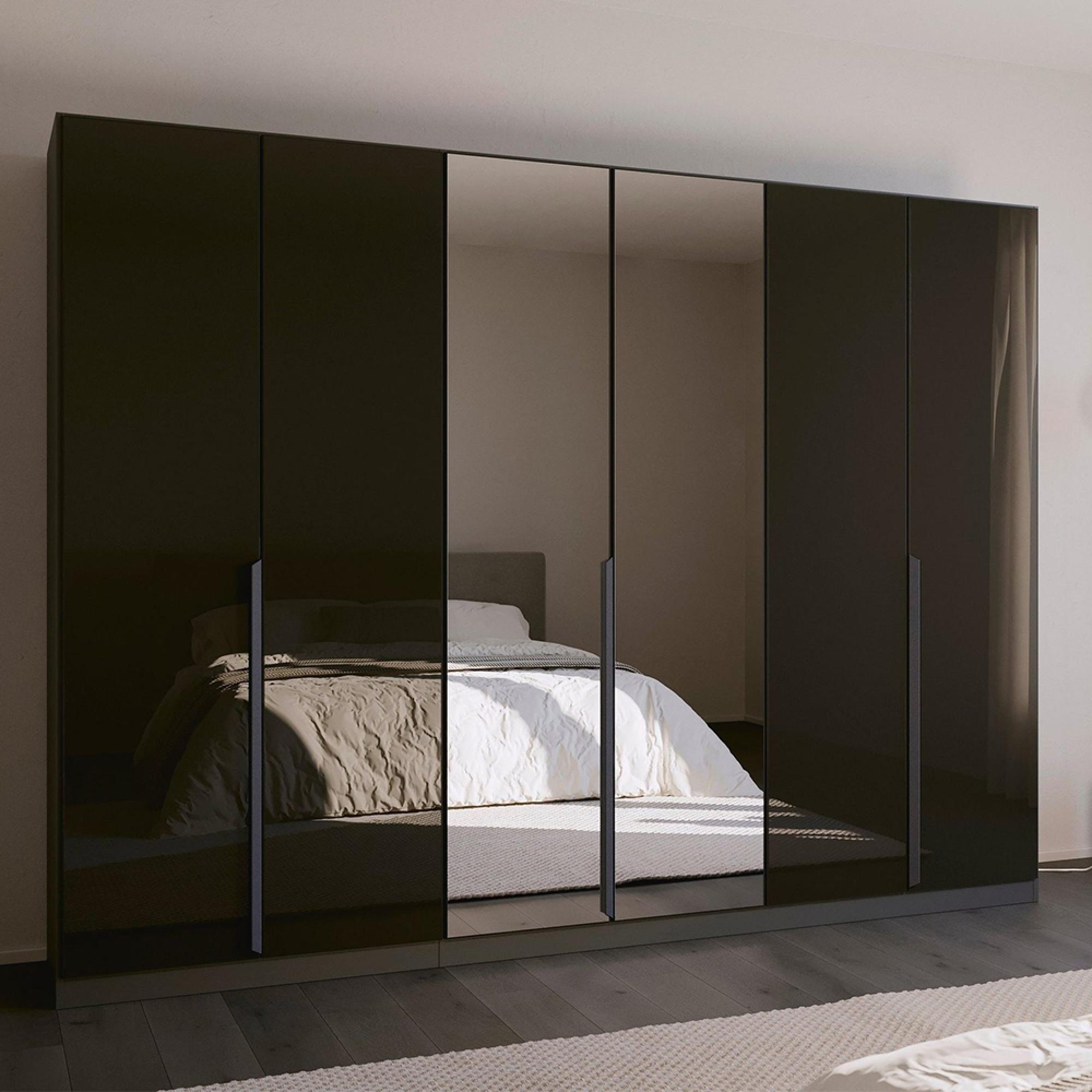 Quadra Spin Wardrobe - 271cm - 6 Door - Mirror - Metallic Dark Grey & Basalt Glass