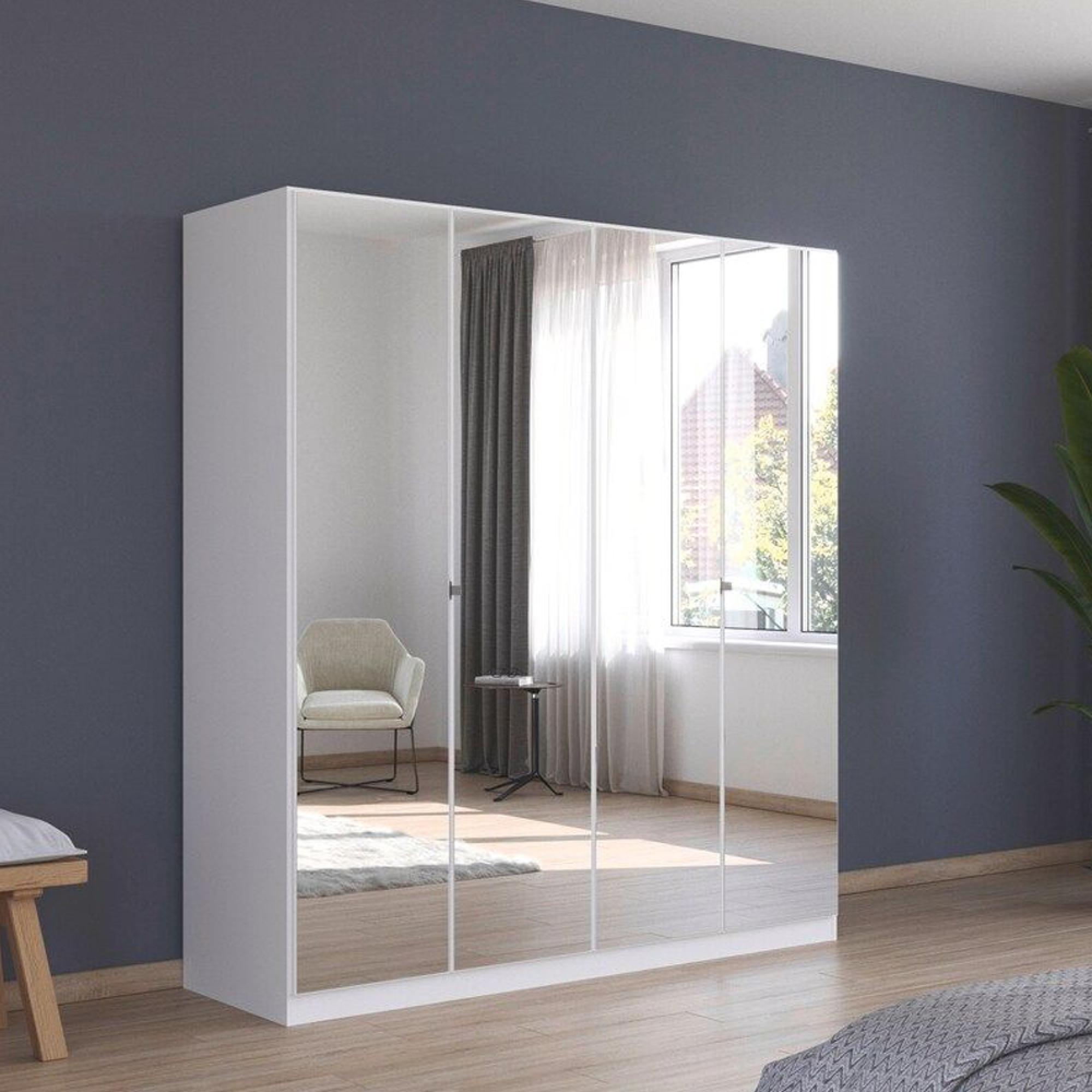 Reflect Wardrobe - 181cm - 4 Door - Mirrored - Alpine White