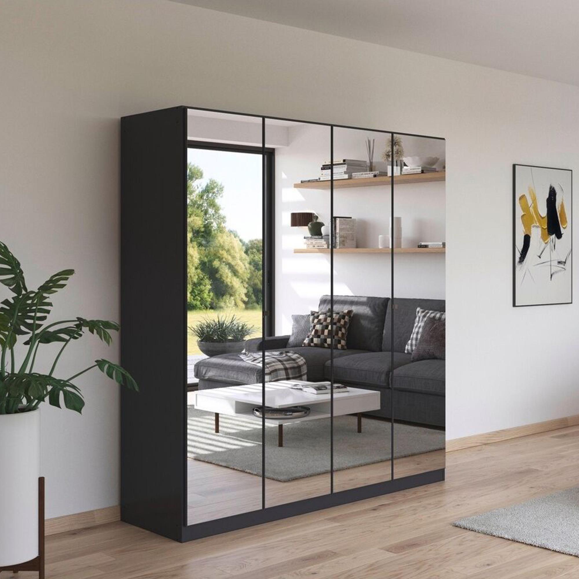 Reflect Wardrobe - 181cm - 4 Door - Mirrored - Metallic Dark Grey