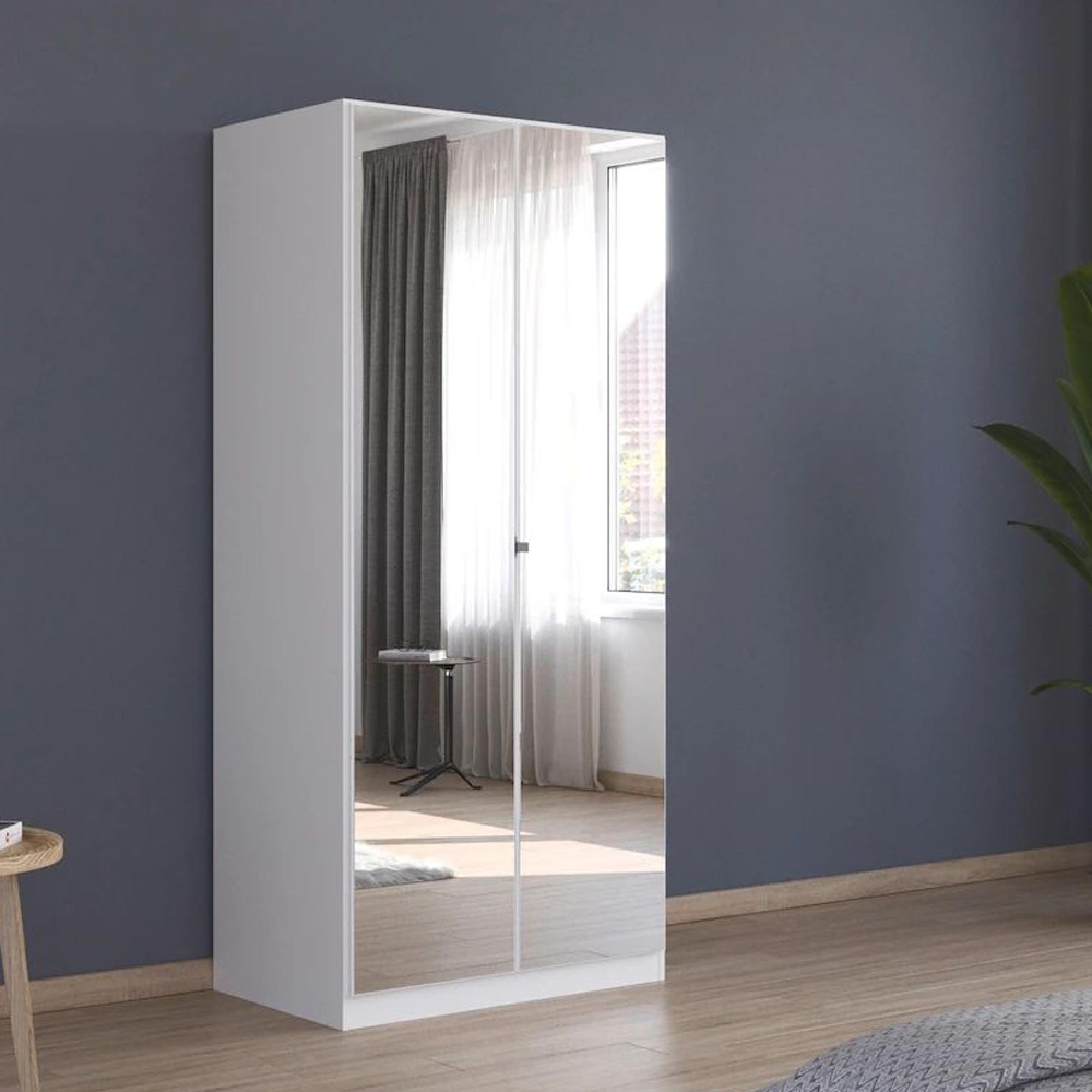 Reflect Wardrobe - 91cm - 2 Door - Mirrored - Alpine White