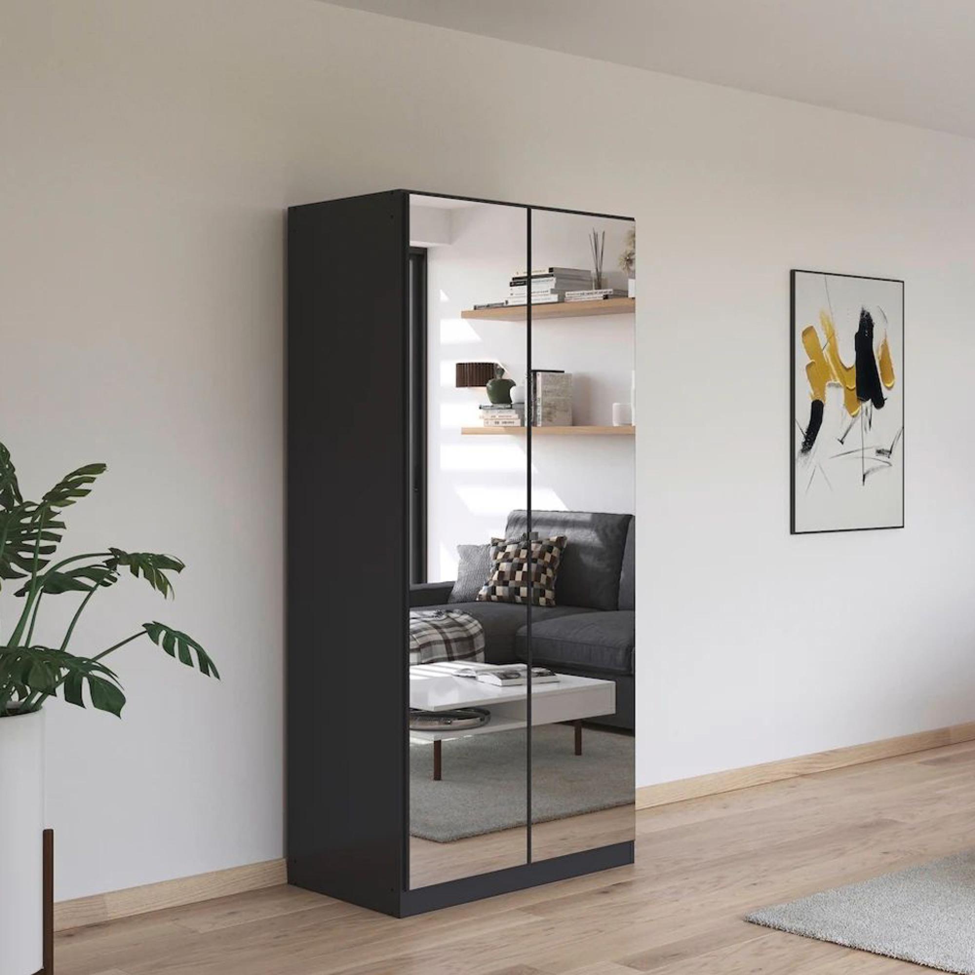 Reflect Wardrobe - 91cm - 2 Door - Mirrored - Metallic Dark Grey