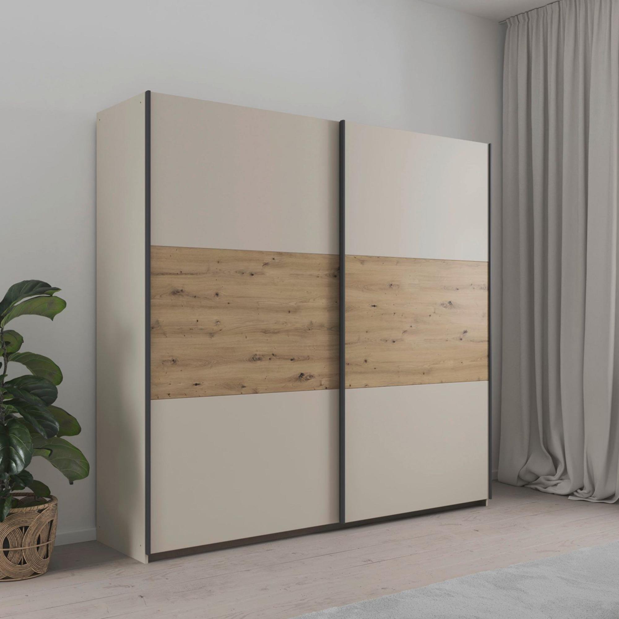 Sajo Sliding Wardrobe - 218cm - 2 Door - Champagne & Artisan Oak