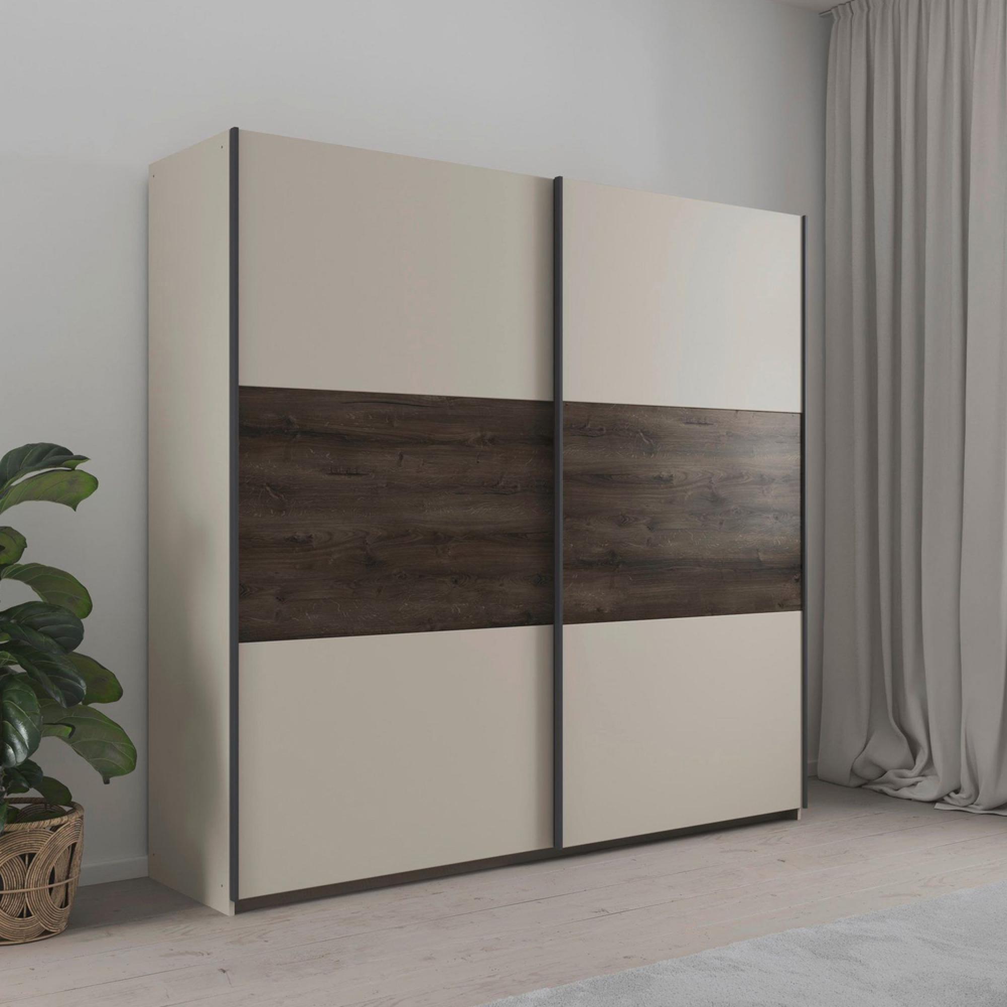 Sajo Sliding Wardrobe - 218cm - 2 Door - Champagne & Atlantic Dark Oak