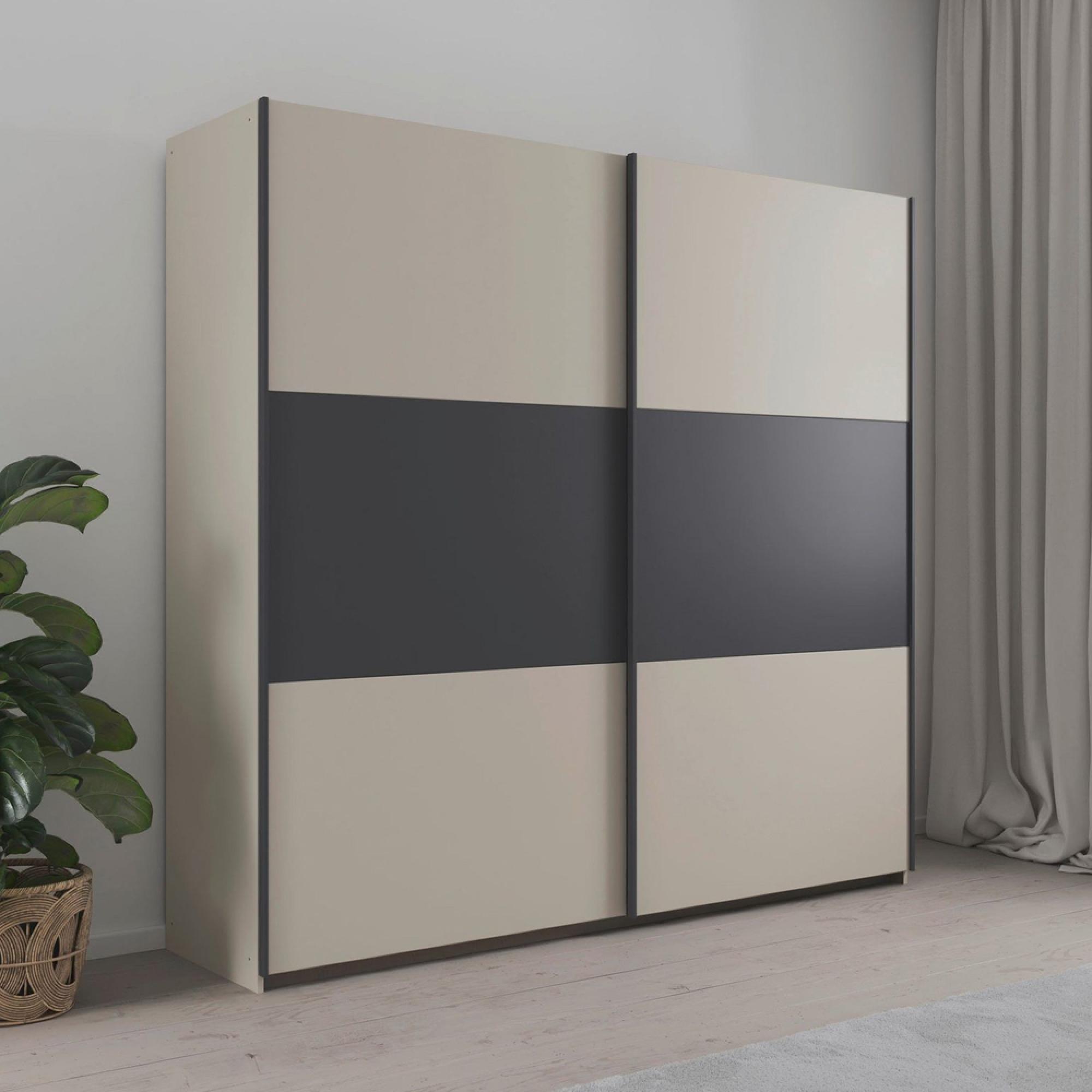 Sajo Sliding Wardrobe - 218cm - 2 Door - Champagne & Metallic Dark Grey