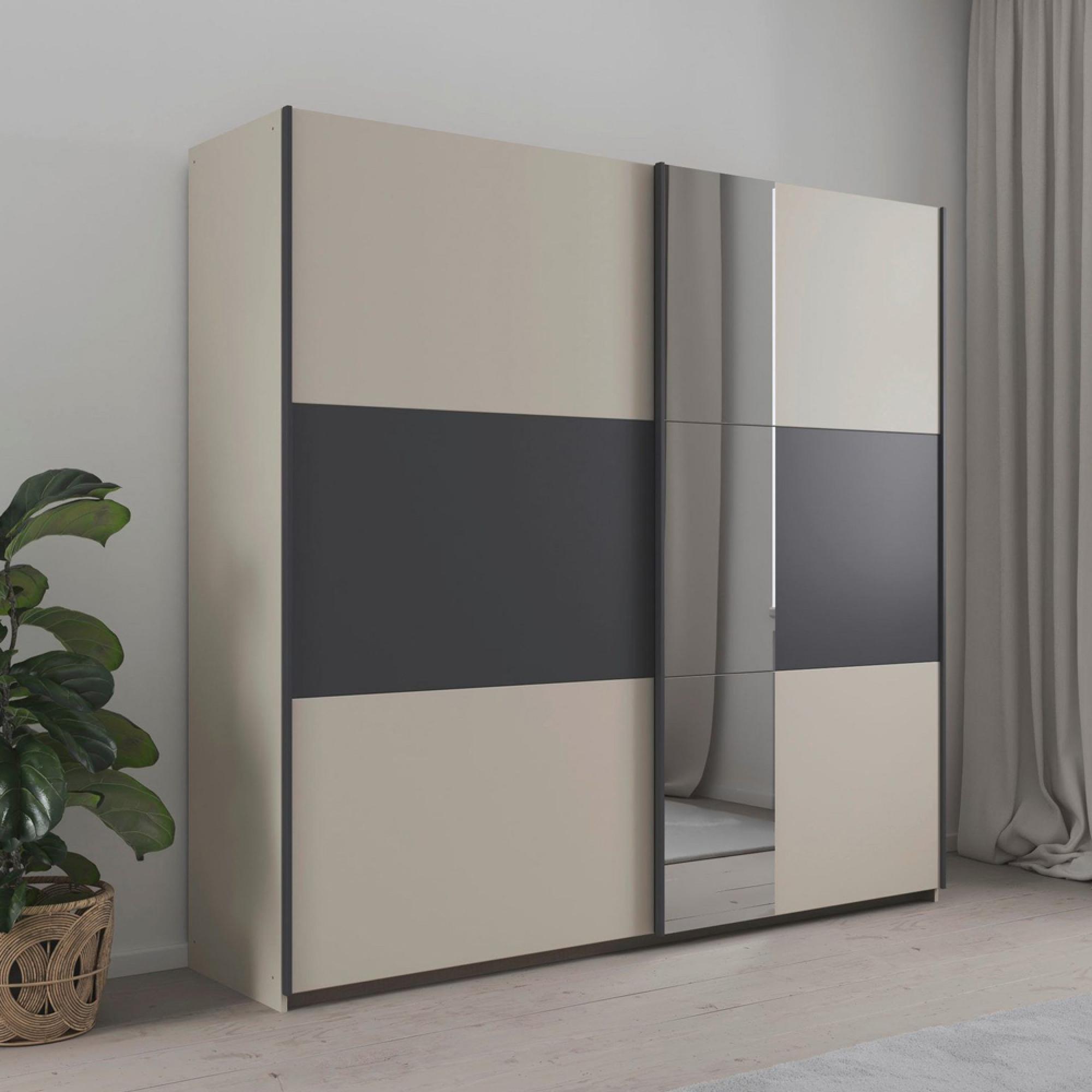 Sajo Sliding Wardrobe - 218cm - 2 Door - Mirror - Champagne & Metallic Dark Grey