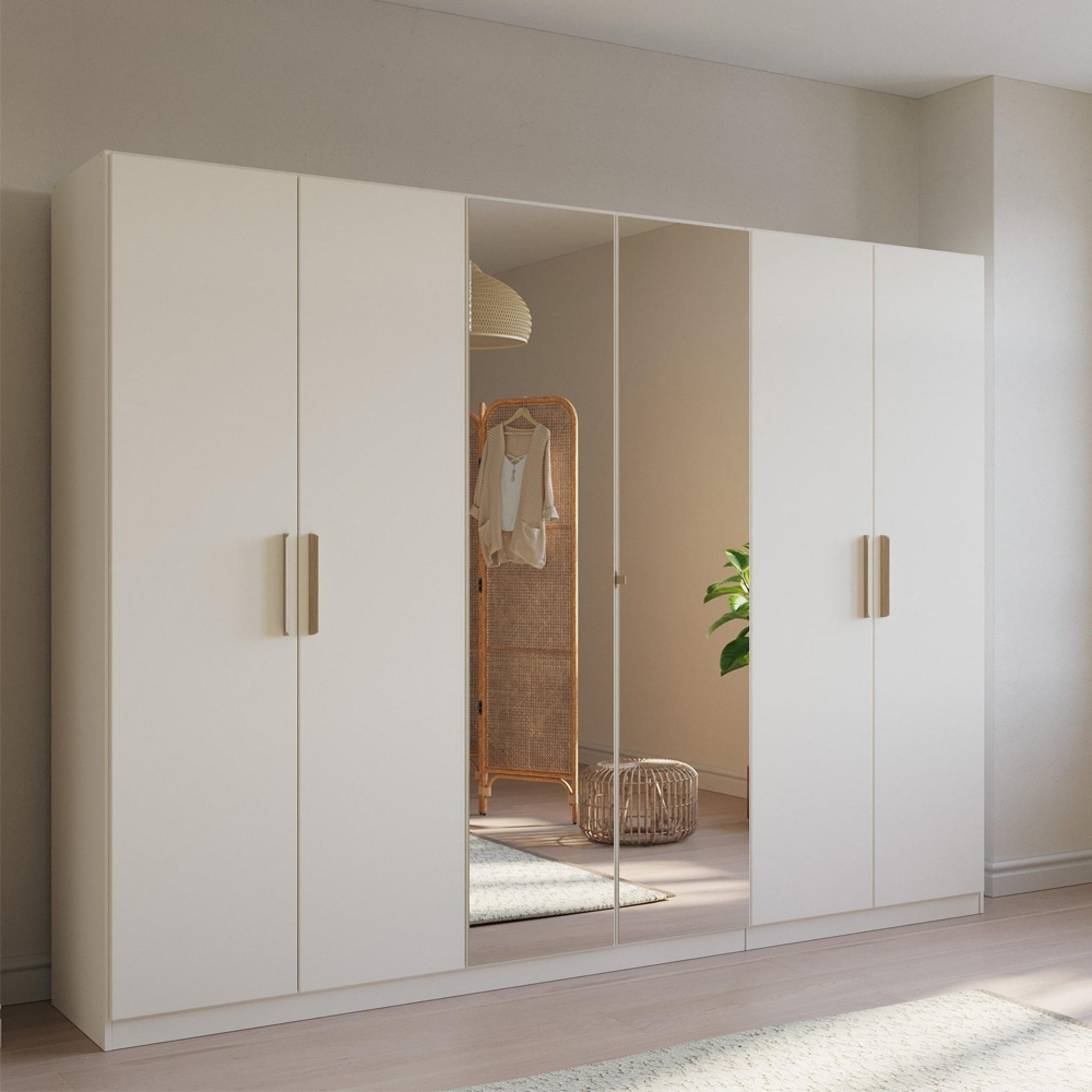 Skandi Wardrobe - 271cm - 6 Door - Mirror - Alpine White