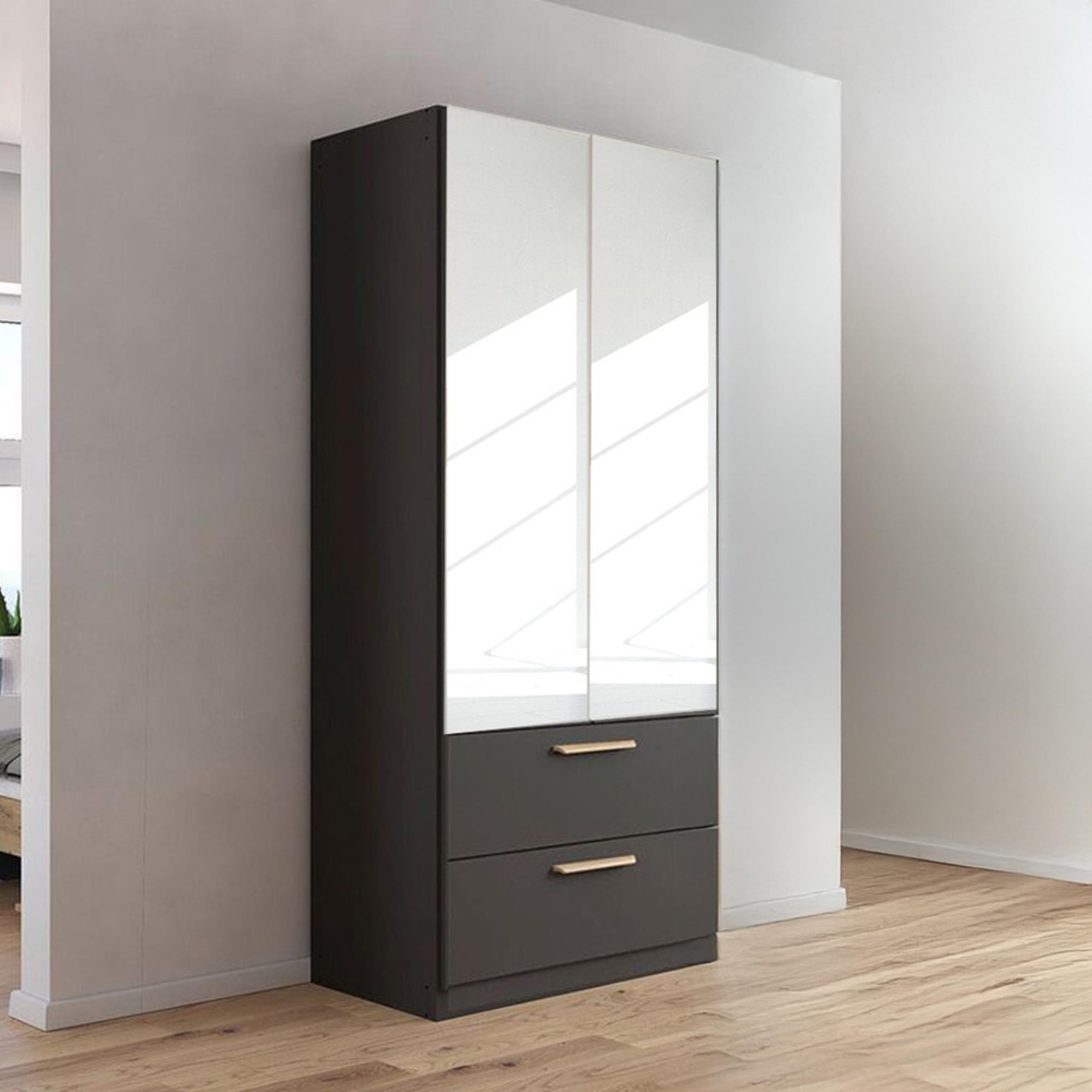Skandi Wardrobe - 91cm - 2 Door - Mirrored - Metallic Dark Grey