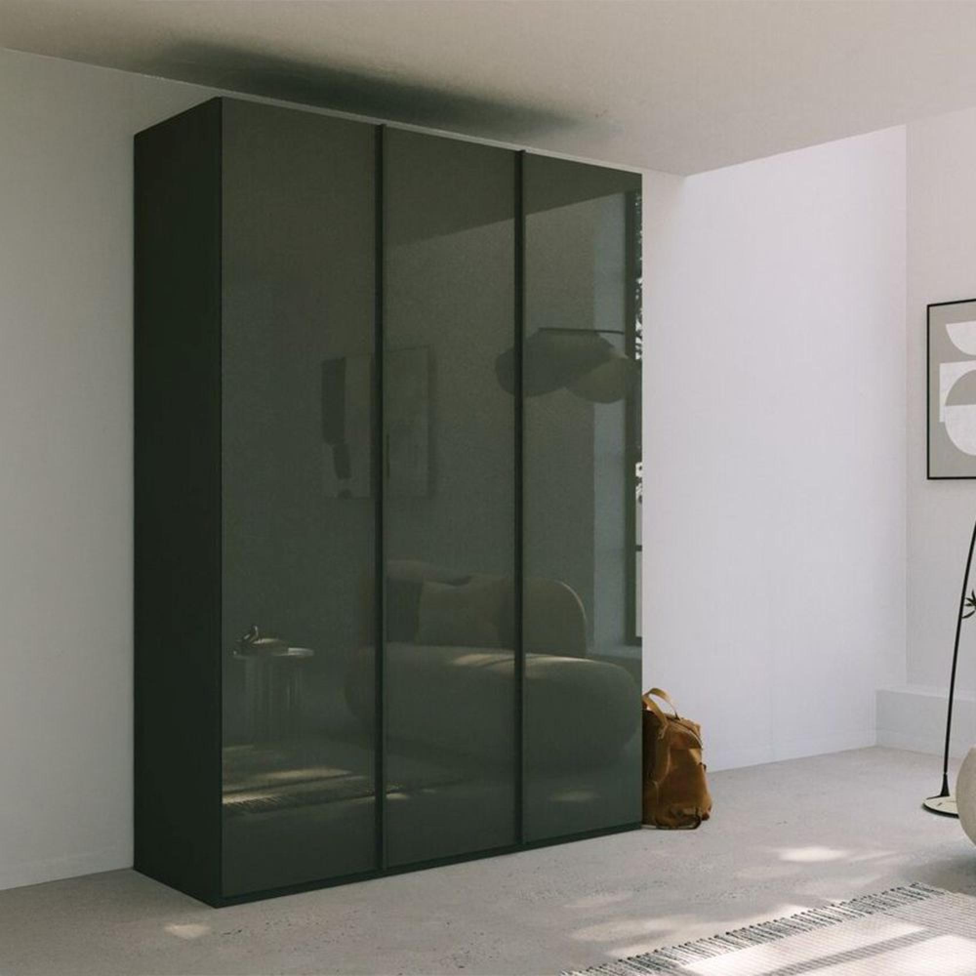 Skat Meridian Wardrobe - 151cm - 3 Door - Graphite & Basalt Glass