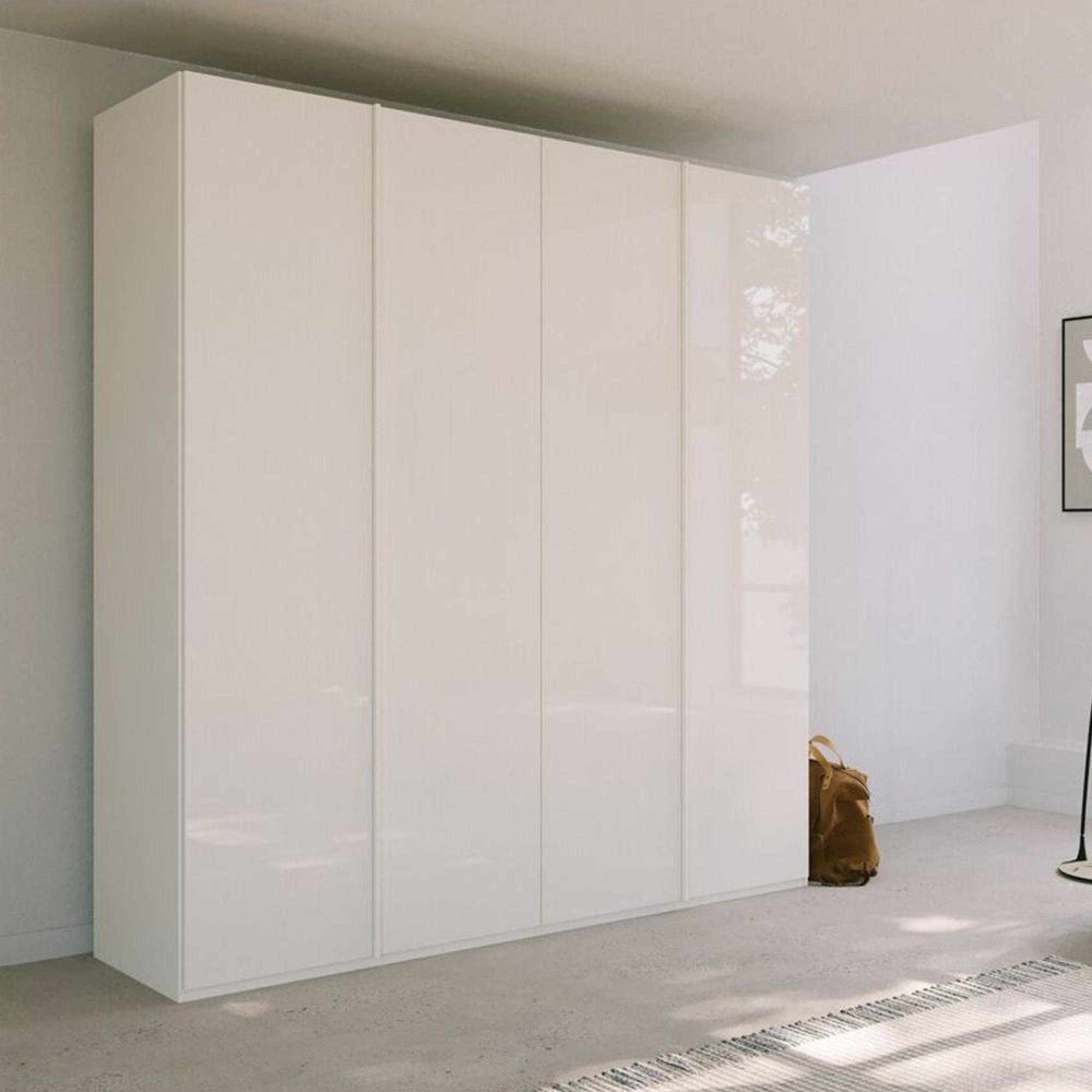 Skat Meridian Wardrobe - 201cm - 4 Door - Alpine White & Crystal White Glass