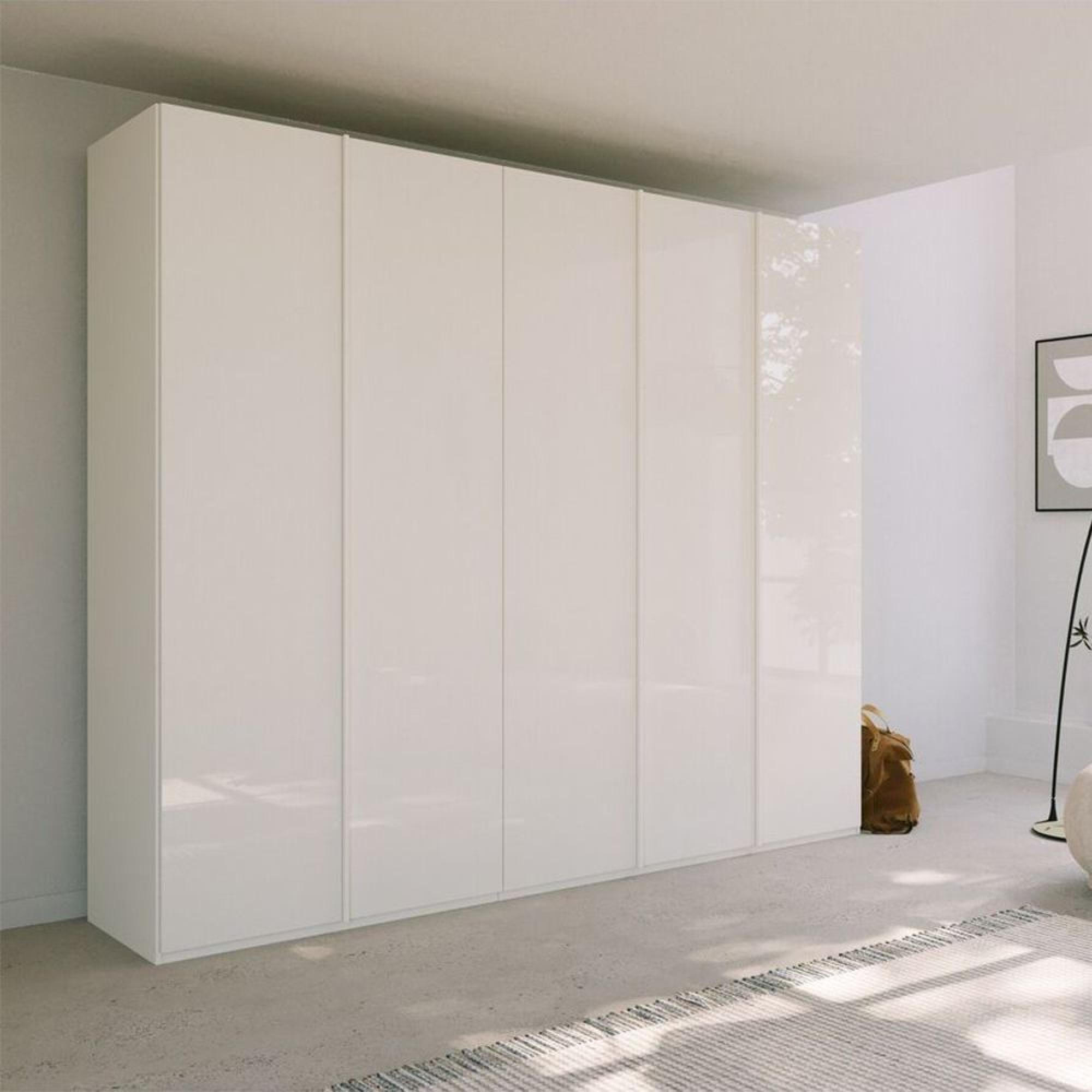 Skat Meridian Wardrobe - 251cm - 5 Door - Alpine White & Crystal White Glass