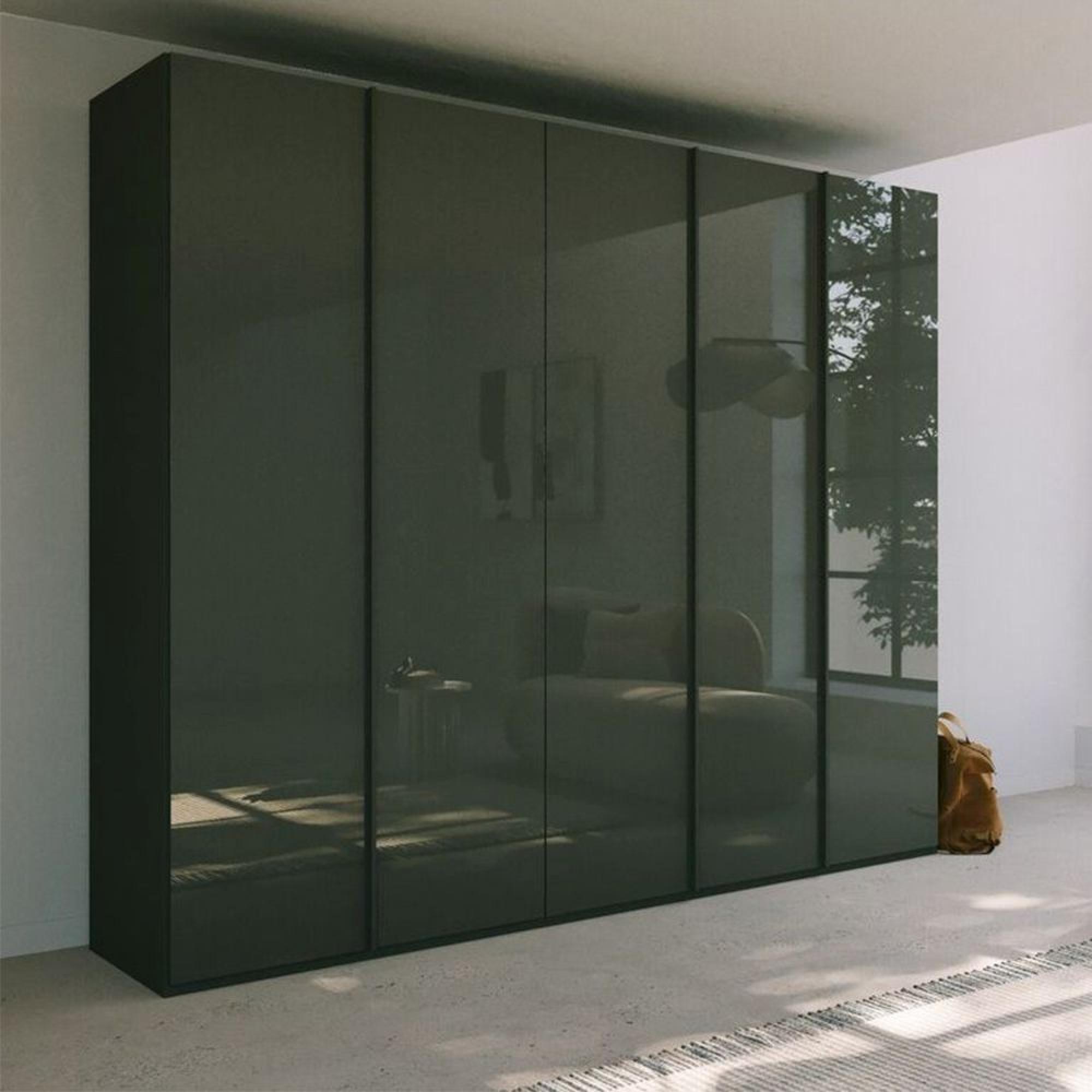 Skat Meridian Wardrobe - 251cm - 5 Door - Graphite & Basalt Glass