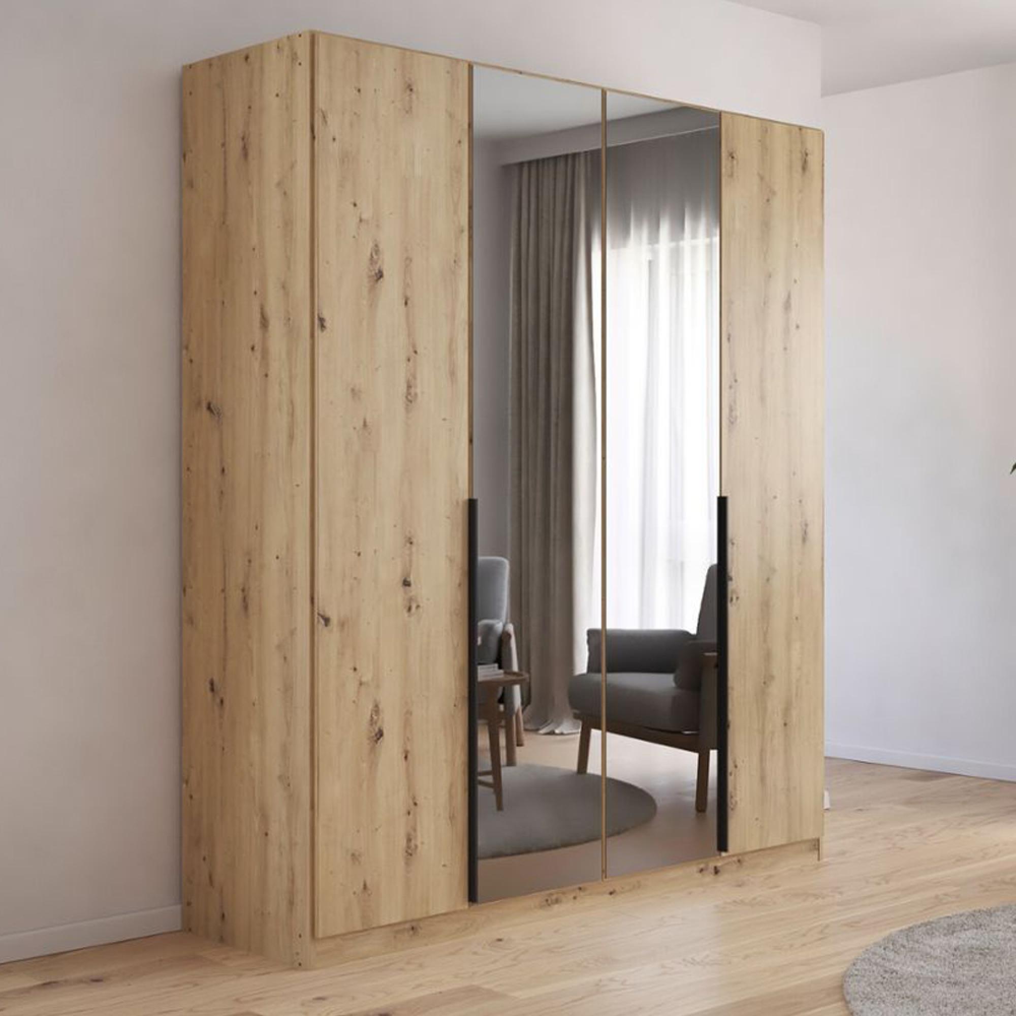 Skyla Wardrobe - 181cm - 4 Door - Mirror - Artisan Oak