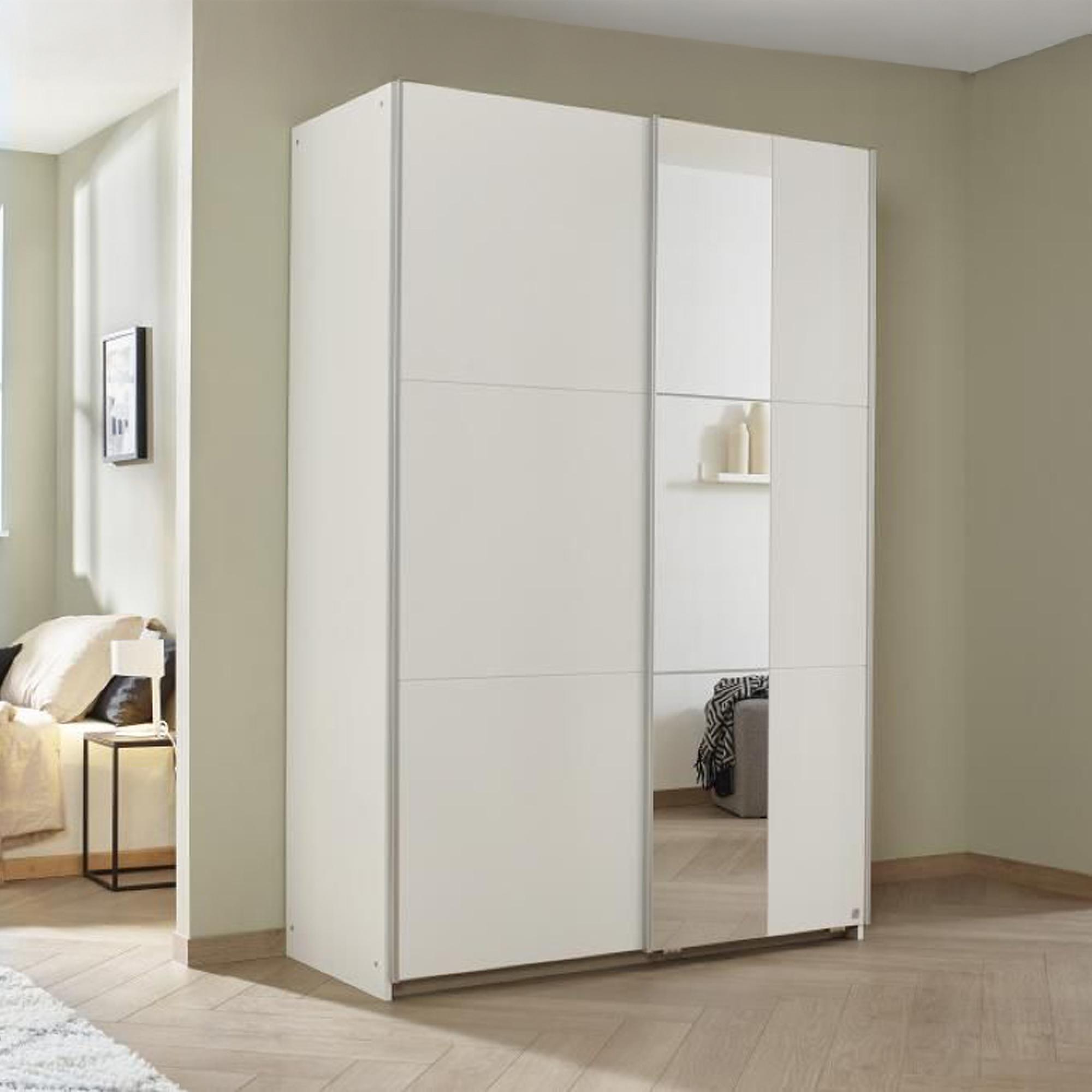 Slide Sliding Wardrobe - 131cm - 2 Door - Mirror - Alpine White