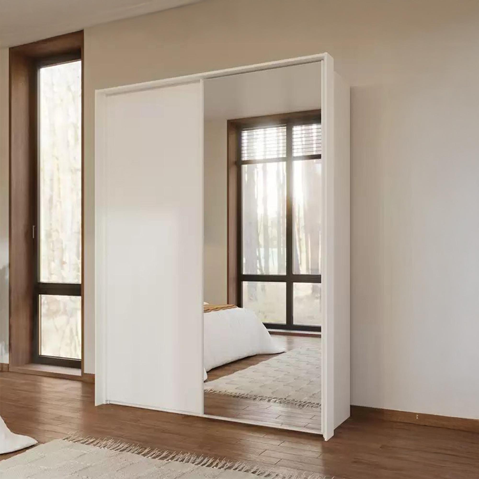 Taro Sliding Wardrobe - 162cm - 2 Door - Mirror - Alpine White
