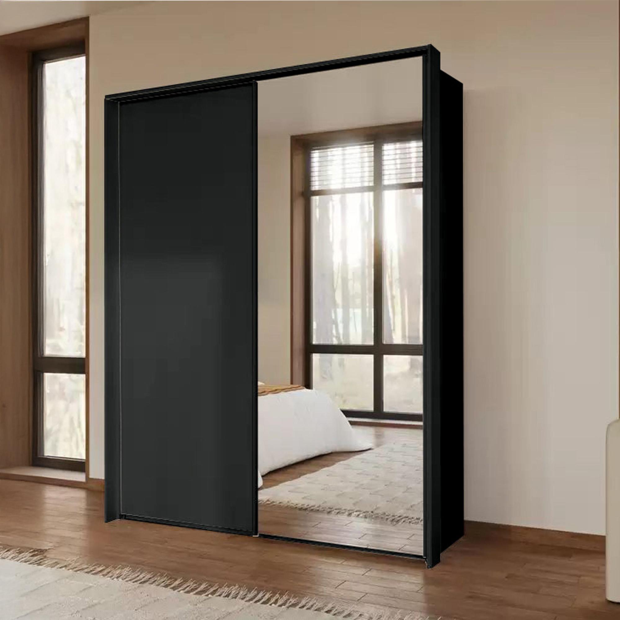 Taro Sliding Wardrobe - 162cm - 2 Door - Mirror - Graphite