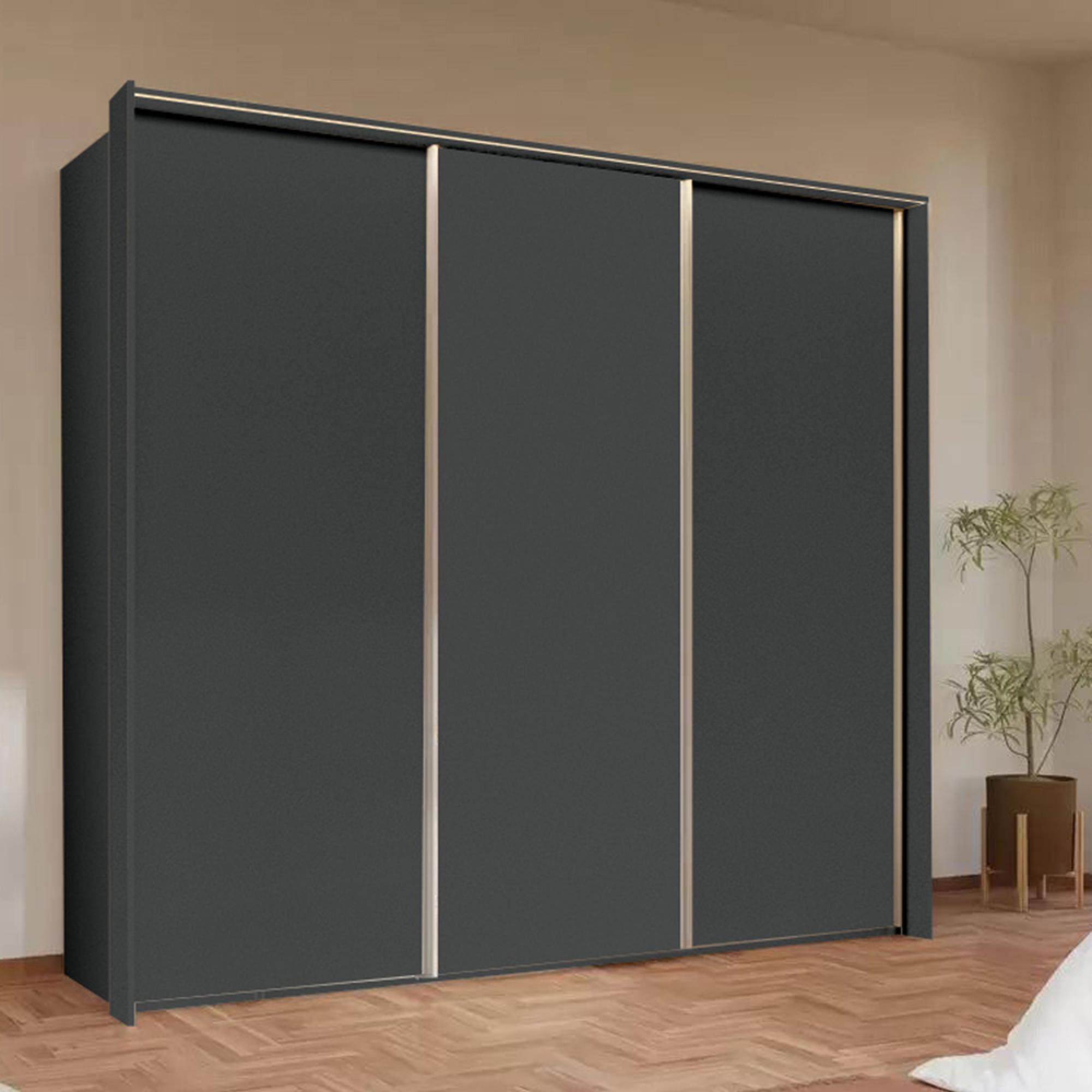 Taro Sliding Wardrobe - 242cm - 3 Door - Graphite