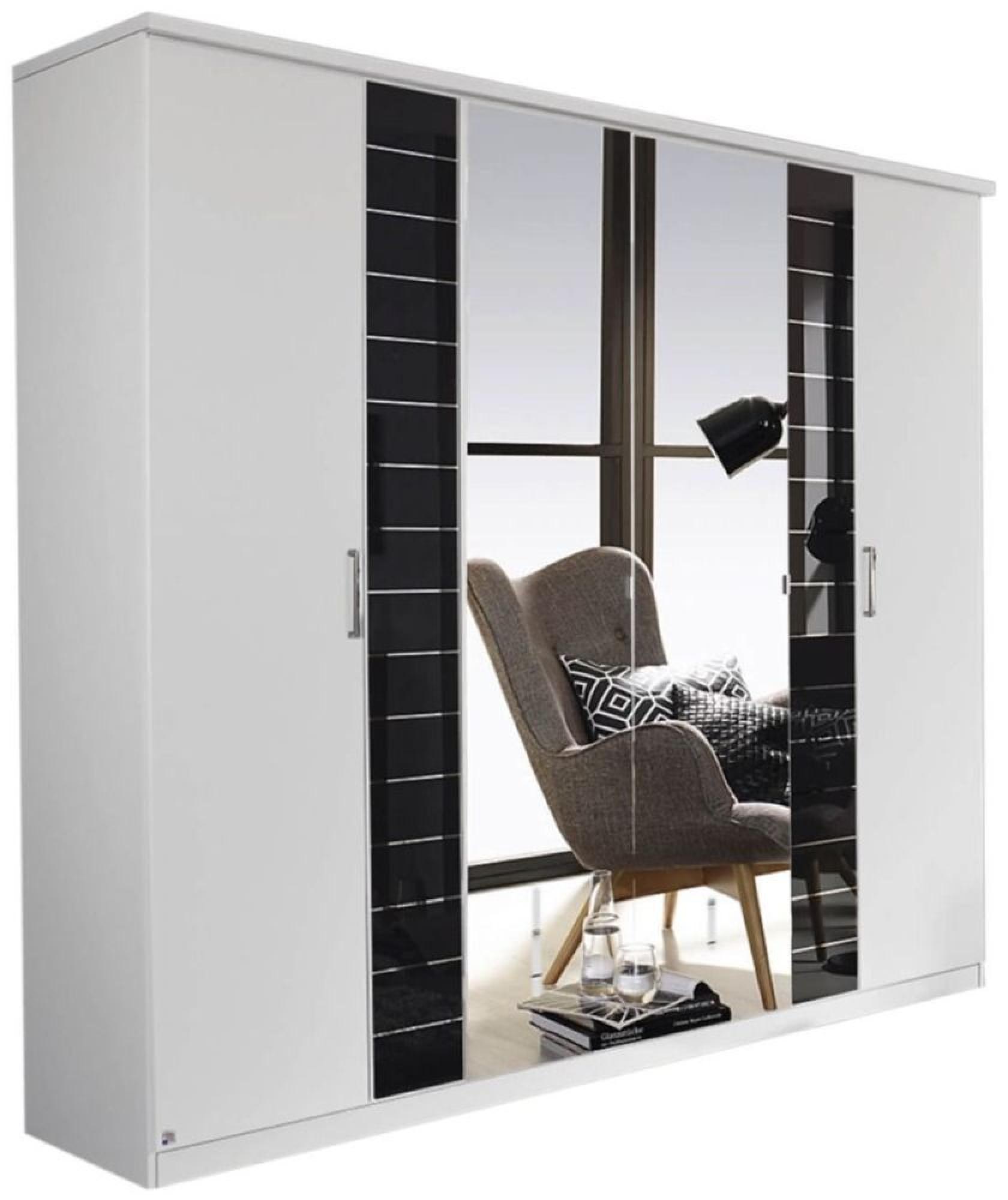 Terano Wardrobe - 271cm - 6 Door - Mirror - with Cornice - White & Basalt