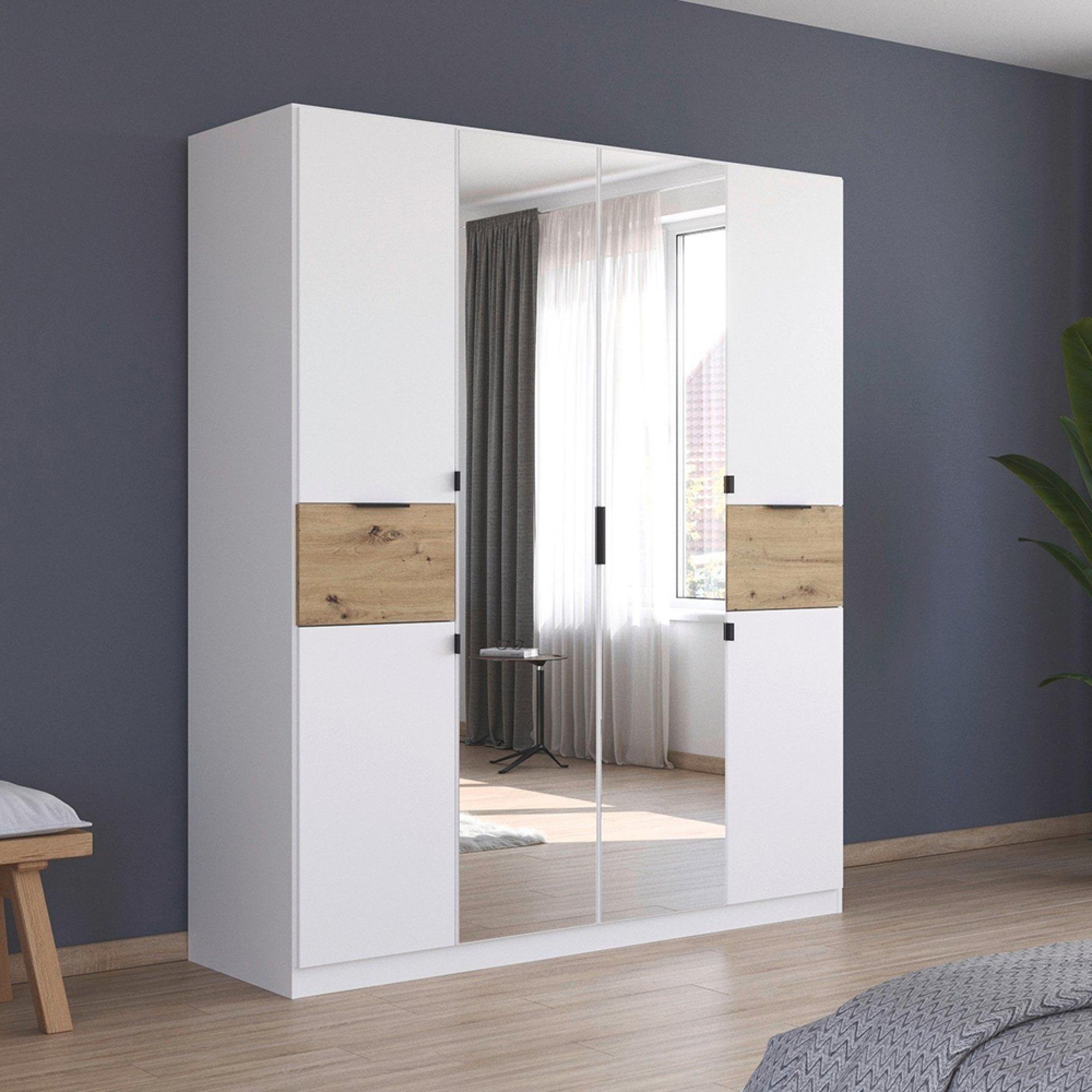 Ticao Wardrobe - 181cm - 6 Door - Combi - Alpine White & Artisan Oak