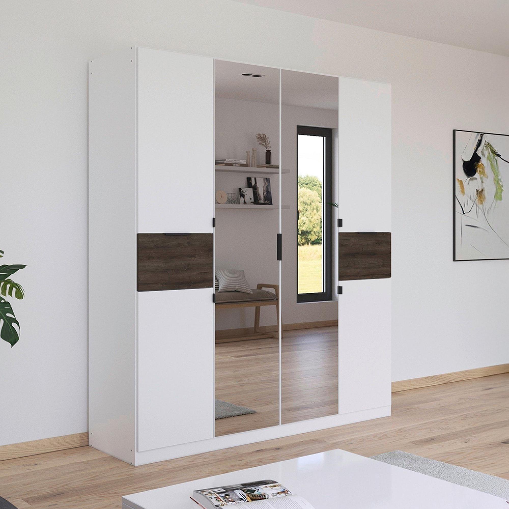 Ticao Wardrobe - 181cm - 6 Door - Combi - Alpine White & Atlantic Dark Oak