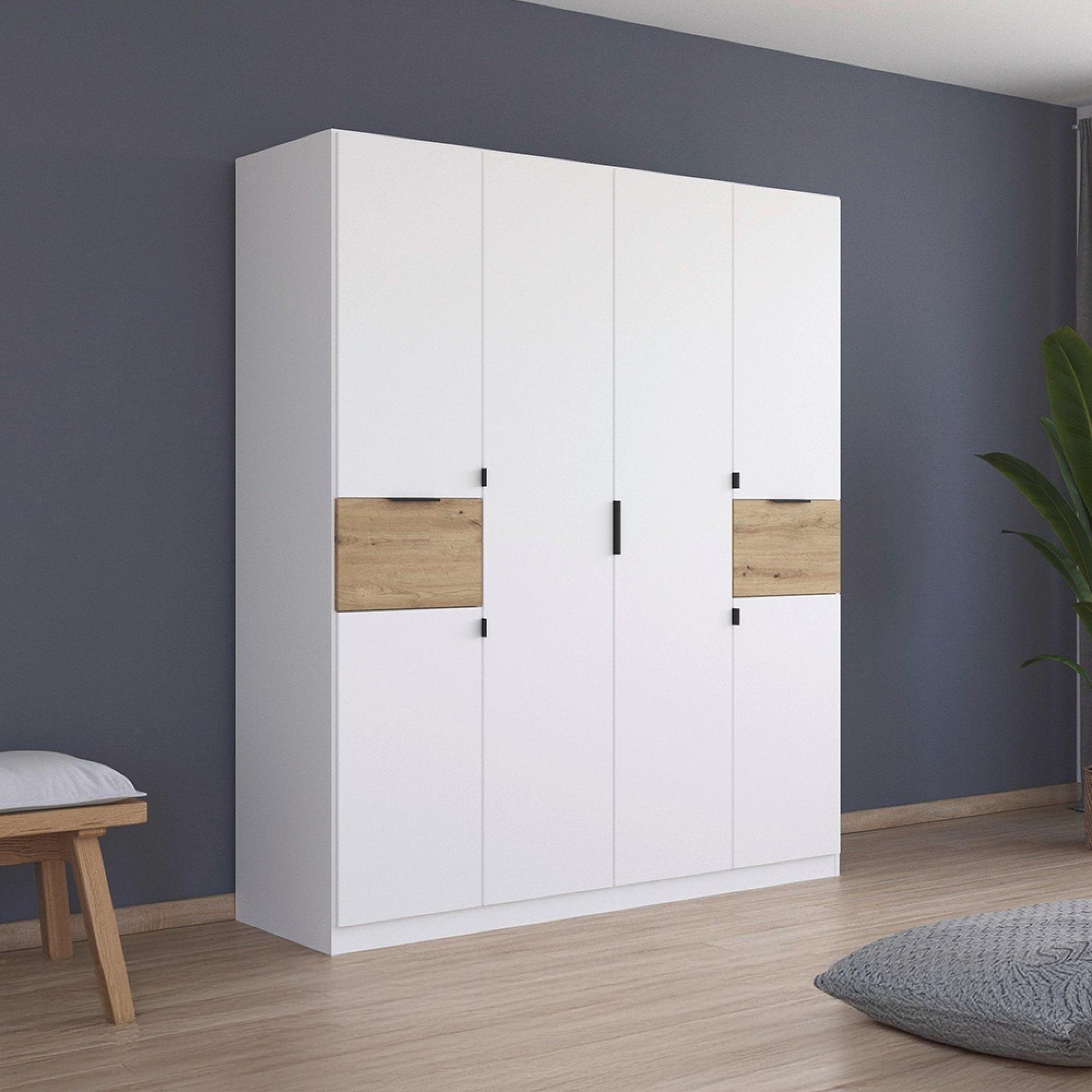 Ticao Wardrobe - 181cm - 6 Door - Alpine White & Artisan Oak