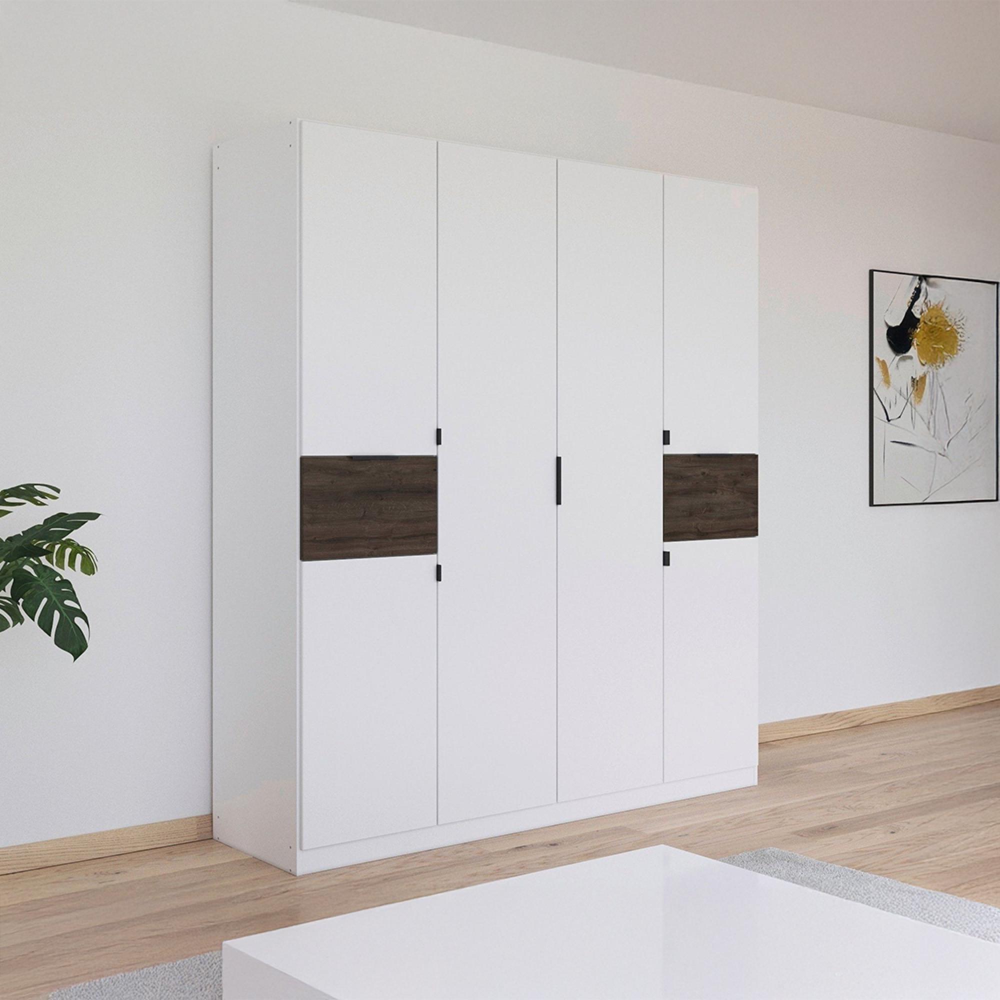 Ticao Wardrobe - 181cm - 6 Door - Alpine White & Atlantic Dark Oak
