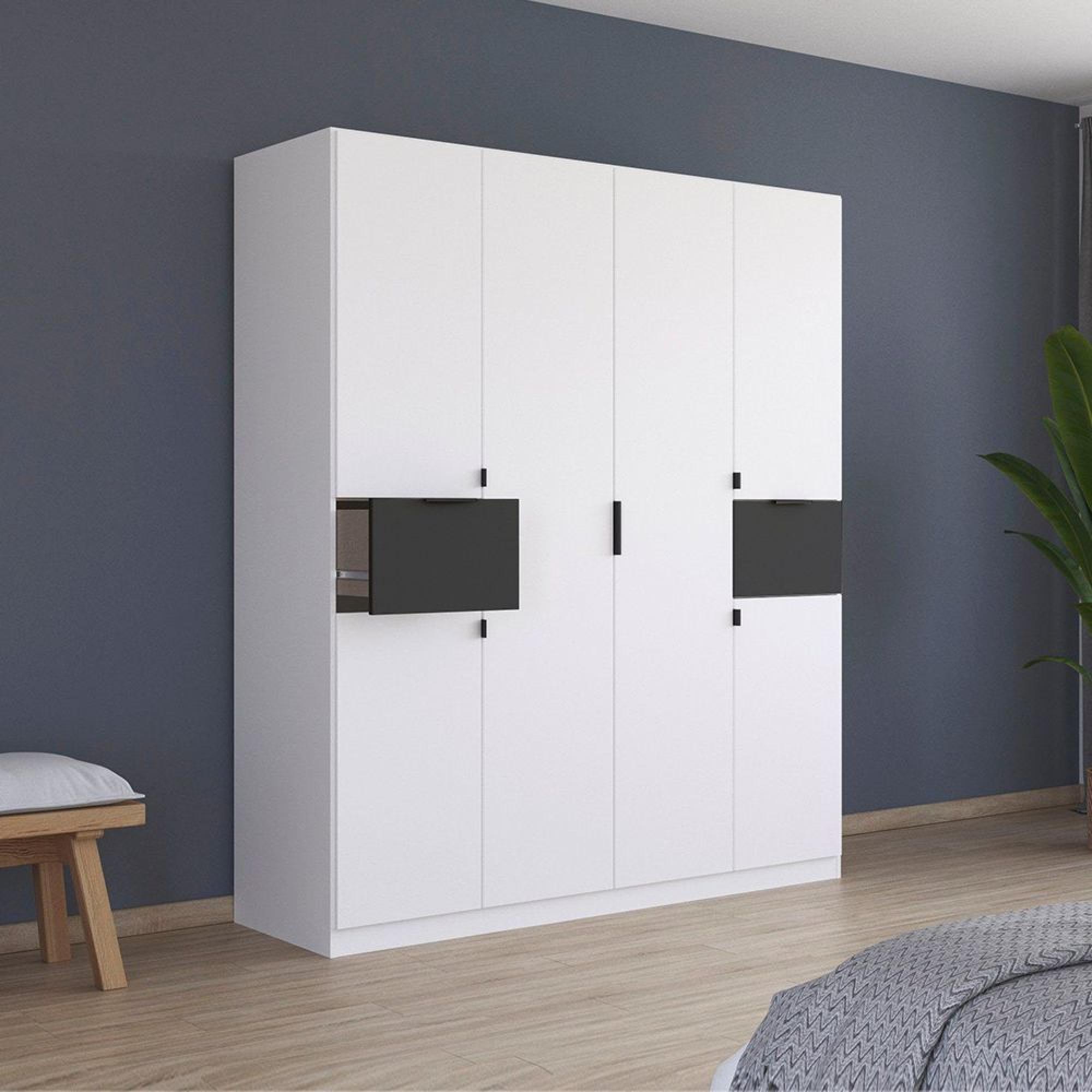 Ticao Wardrobe - 181cm - 6 Door - Alpine White & Metallic Dark Grey