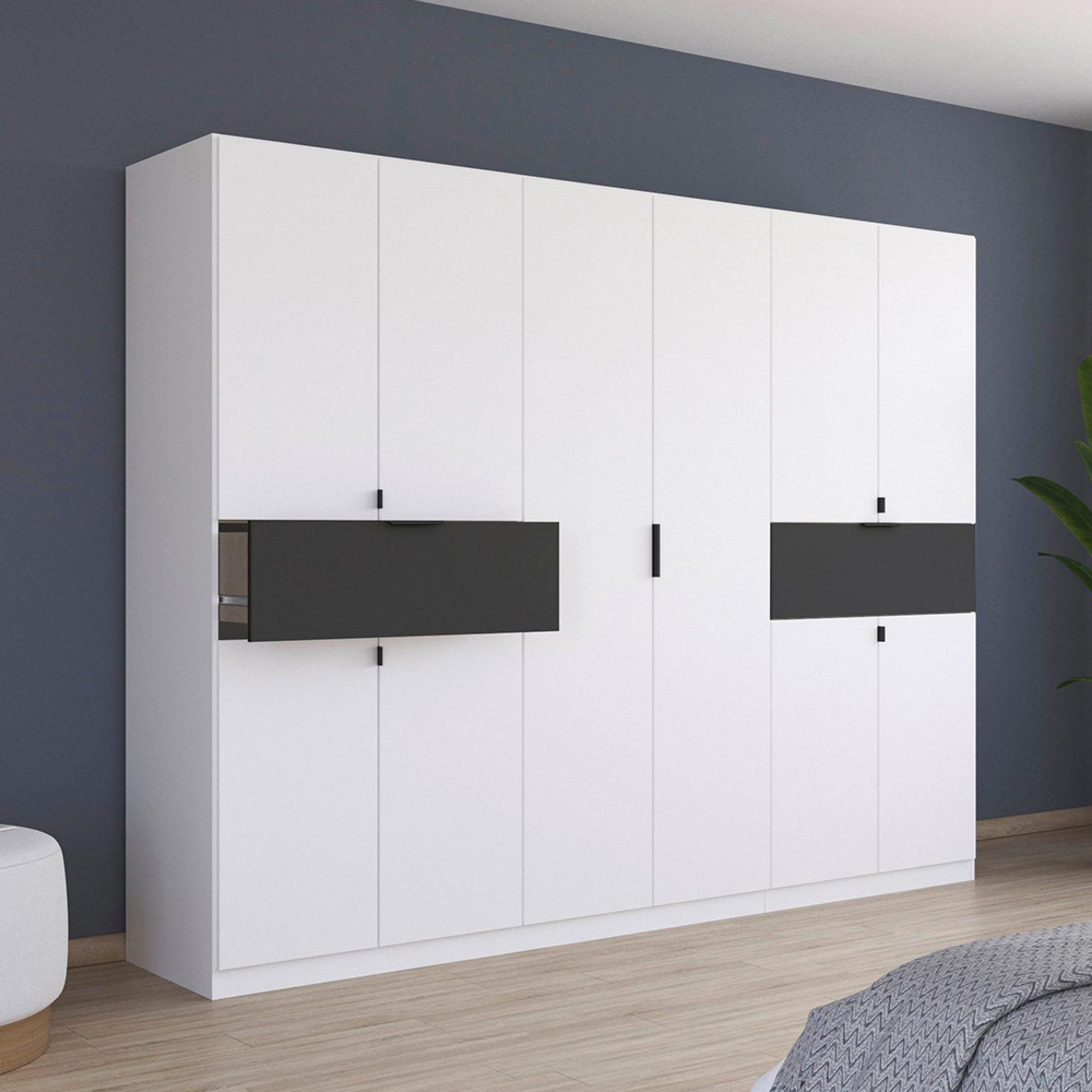 Ticao Wardrobe - 271cm - 10 Door - Alpine White & Metallic Dark Grey