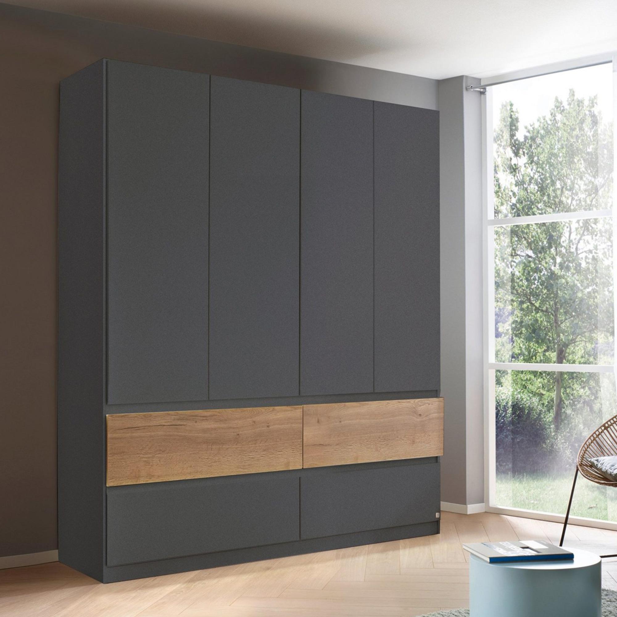 Winnipeg Wardrobe - 181cm - 4 Door - Metallic Dark Grey & Halifax Oak