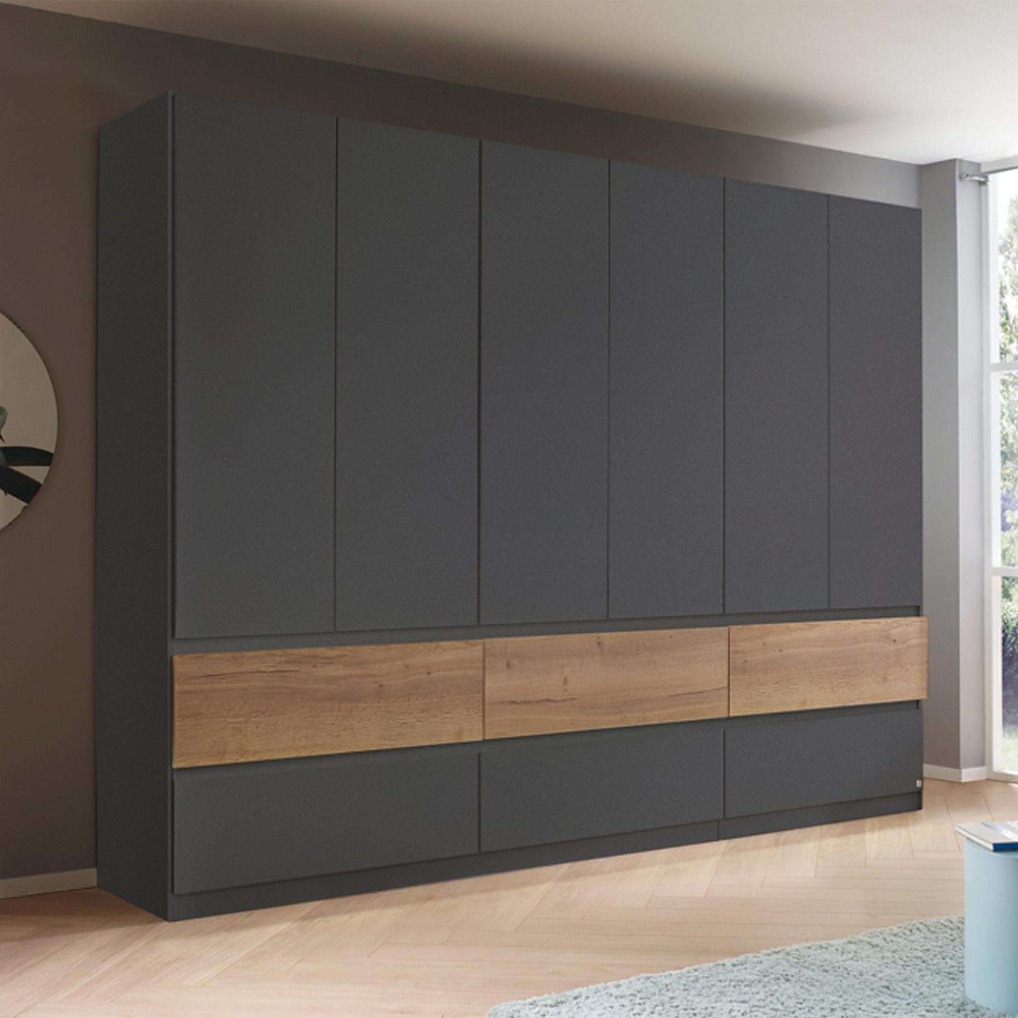 Winnipeg Wardrobe - 271cm - 6 Door - Metallic Dark Grey & Halifax Oak