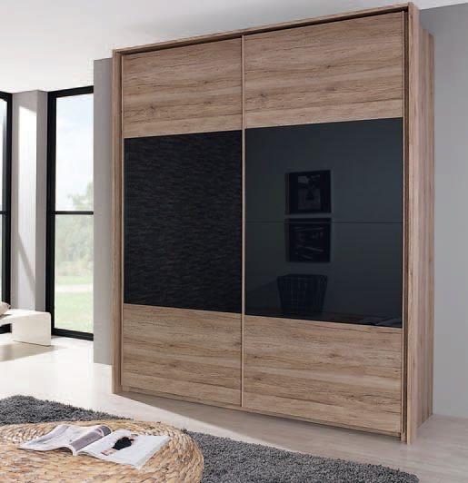 Xtend Sliding Wardrobe - 181cm - 2 Door - Oak & Basalt Glass