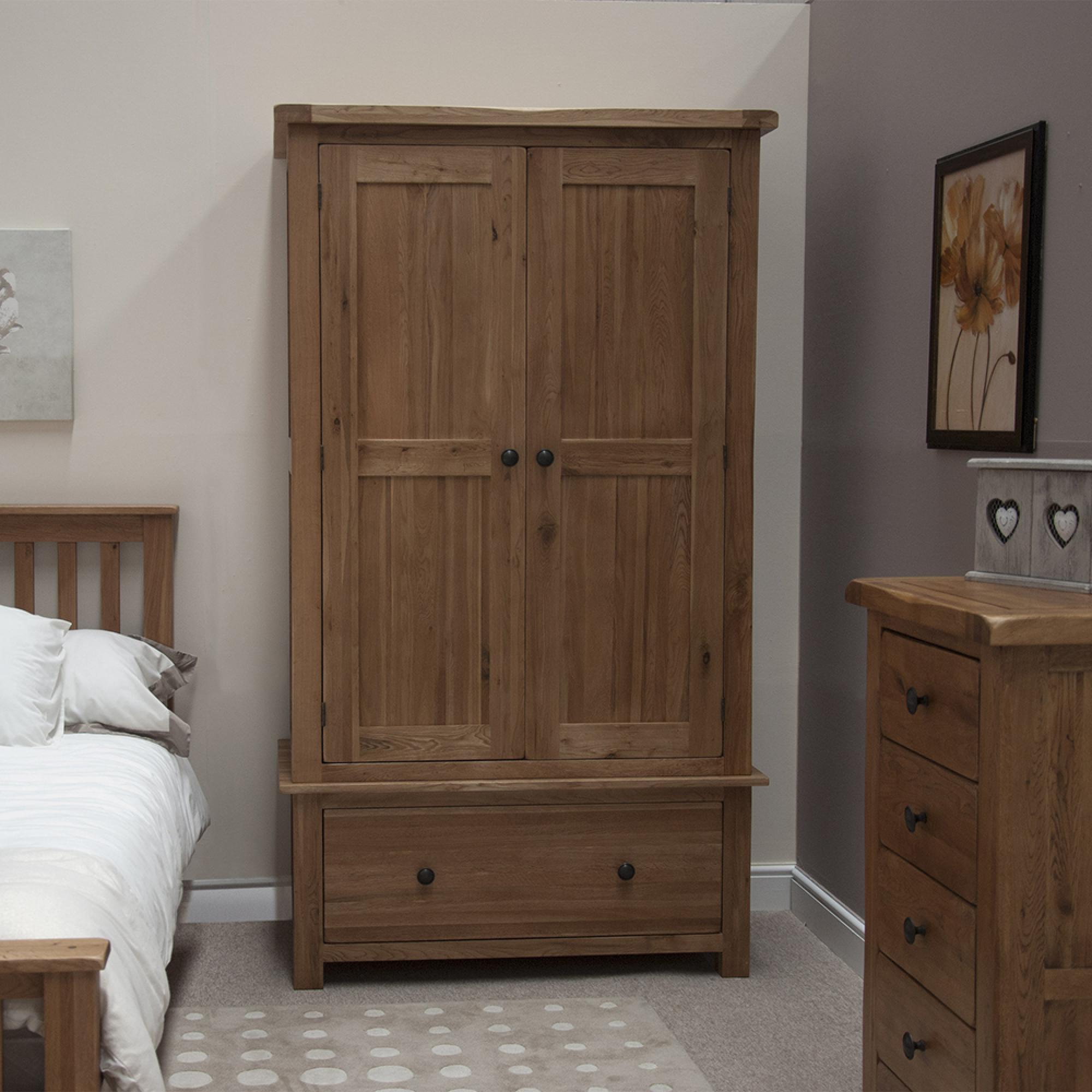 Rustic Oak Wardrobe - 2 Door - 1 Drawer - Oak