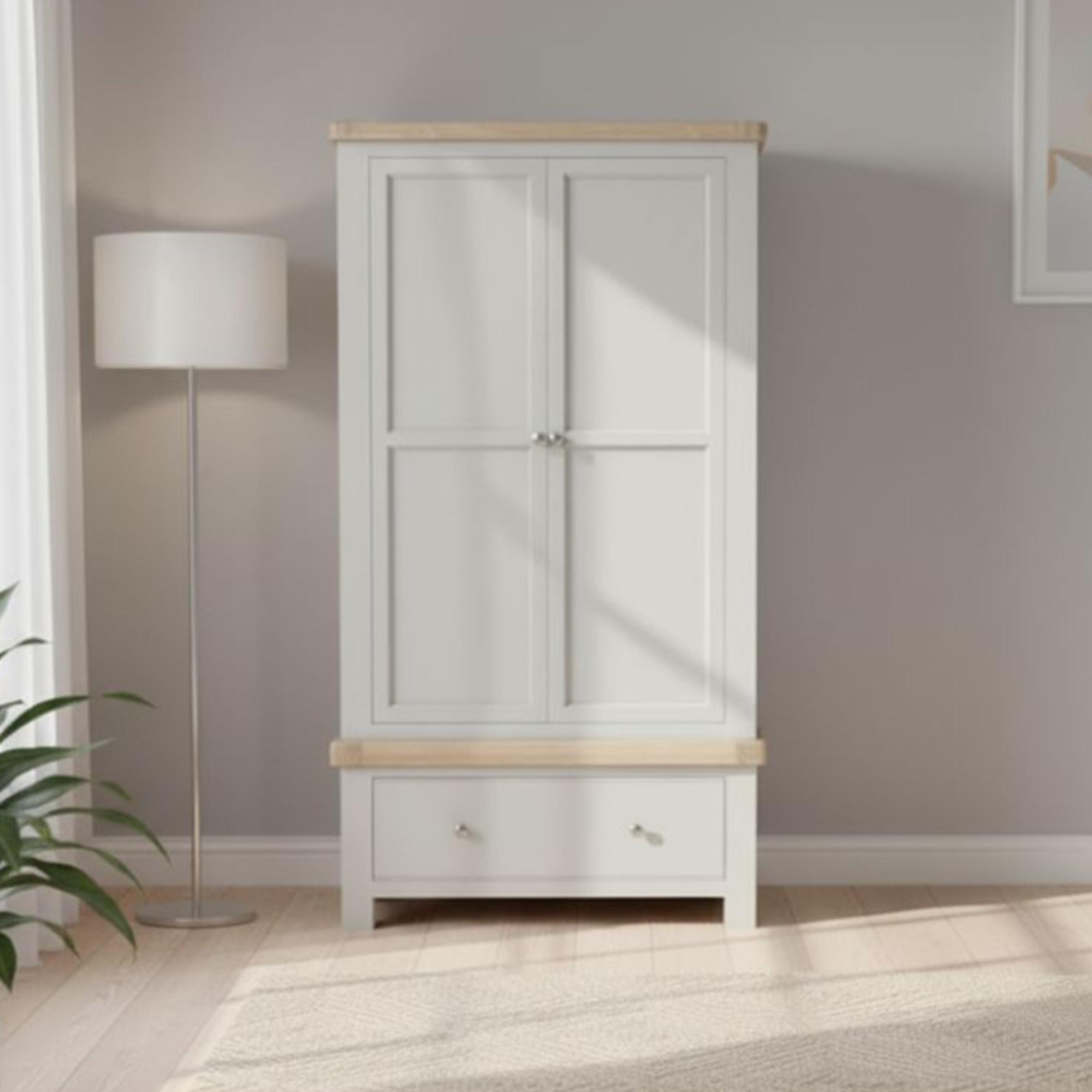 Salcombe Double Wardrobe - 2 Door 1 Drawer - Grey Oak