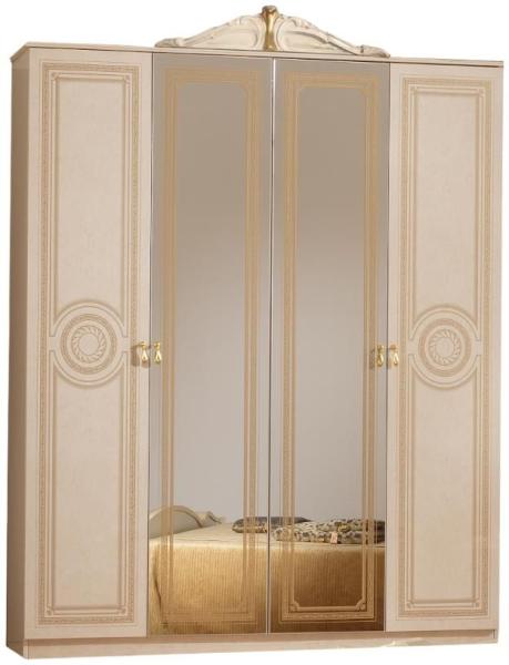 Sara Wardrobe - 4 Door - with Mirrors - Beige Italian