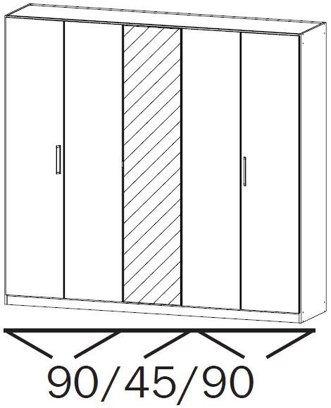 18S0 : 5 Door Wardrobe with 1 Mirror Door and Carcase Color Short Handle