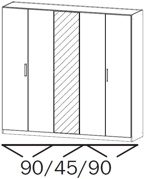 5223: 5 Door Wardrobe with 1 Mirror Door and Vertical and Horizontal Trim with Carcase Color Short Handle