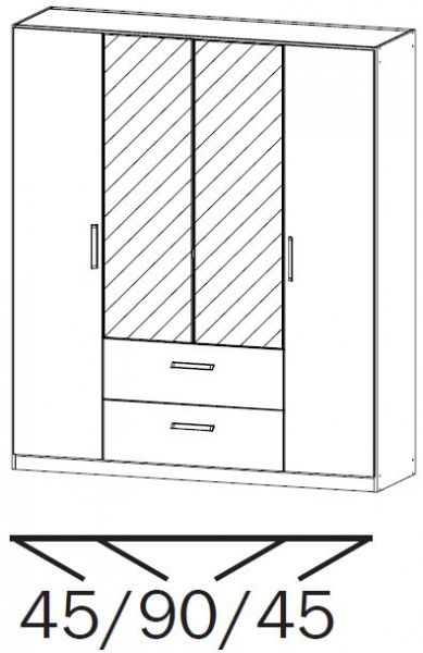 5379: 4 Door 2 Drawer Combi Wardrobe with 2 Mirror Door and Chrome Color Short Handle