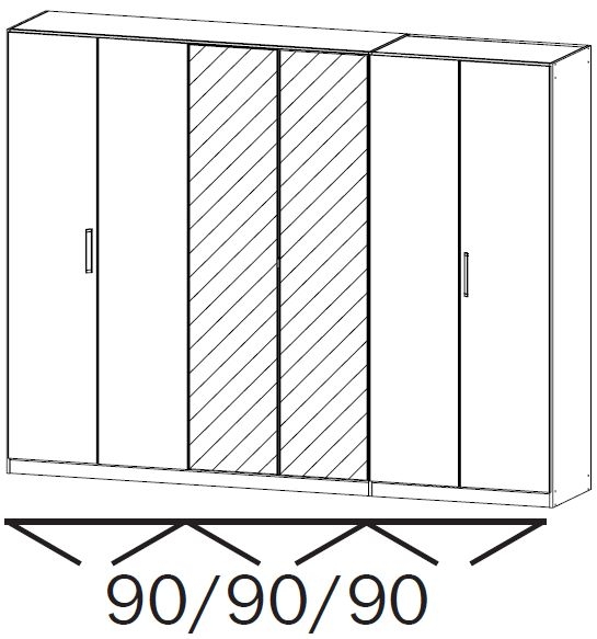5F30 : 6 Door Wardrobe with 2 Mirror Door and Chrome Color Short Handle