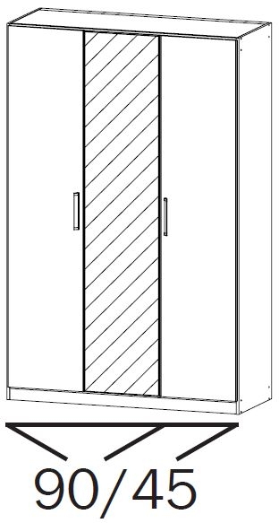 5M04 : 3 Door Wardrobe with 1 Mirror and Vertical Trim and Chrome Color Short Handle