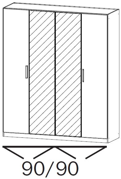 5M06 : 4 Door Wardrobe with 2 Mirror Door and Chrome Color Short Handle
