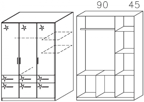 3123 : 3 Door 6 Drawer Combi High Polish Wardrobe