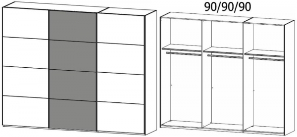 190F : 3 Door Sliding Wardrobe with 2 Carcase Color Door and 1 Application Door with Aluminium Color Handle Strip