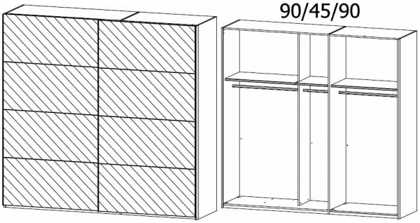19T1 : 2 Mirror Door Sliding Wardrobe and Carcase Color Handle Strip