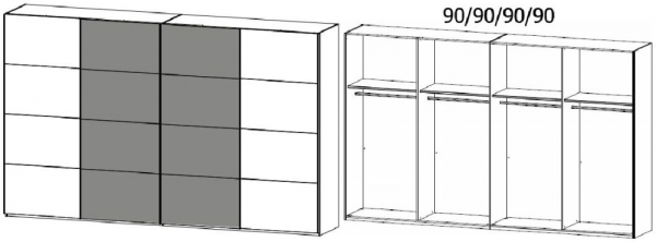 1B03 : 4 Door Synchronous Sliding Wardrobe with 2 Carcase Color Door and 2 Application Door with Carcase Color Handle Strip