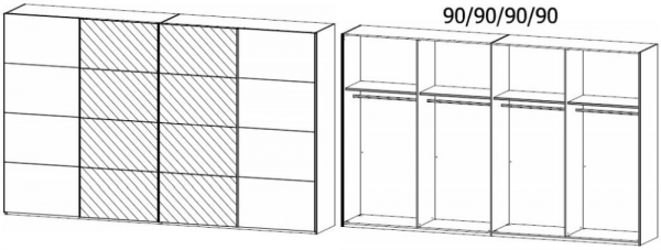1B09 : 4 Door Synchronous Sliding Wardrobe with 2 Carcase Color Door and 2 Mirror Door with Chrome Color Handle Strip