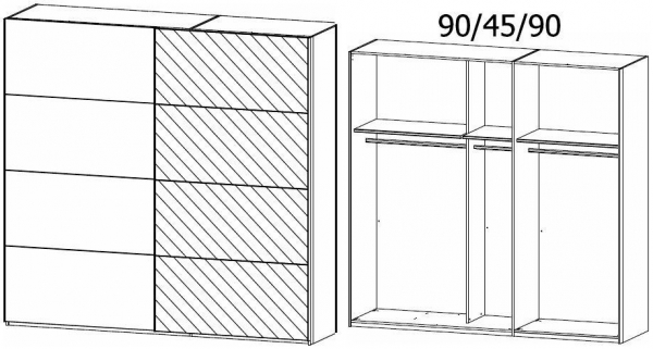 1P73 : 2 Door Sliding Wardrobe with 1 Carcase Color Door and 1 Mirror Door with Aluminium Color Handle Strip