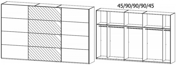 1PB5 : 3 Door Sliding Wardrobe with 2 Carcase Color Door and 1 Mirror Door with Chrome Color Handle Strip
