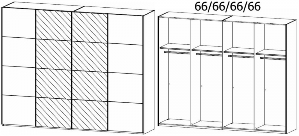 1T13 : 4 Door Synchronous Sliding Wardrobe with 2 Carcase Color Door and 2 Mirror Door with Aluminium Color Handle Strip