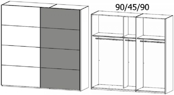 4B04 : 2 Door Sliding Wardrobe with 1 Carcase Color Door and 1 Application Door with Chrome Color Handle Strip