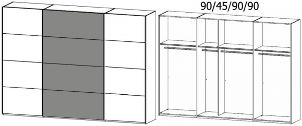 4B07 : 3 Door Sliding Wardrobe with 2 Carcase Color Door and 1 Application Door with Chrome Color Handle Strip