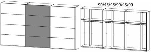 4B08 : 3 Door Sliding Wardrobe with 2 Carcase Color Door and 1 Application Door with Carcase Color Handle Strip